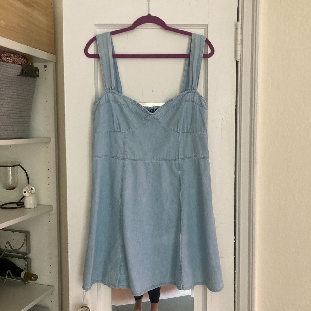 Gap 100% Cotton Denim Sweetheart Neckline Mini Dress XL Blue - Picture 4 of 10
